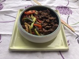 Bavette au satay et ses petits légumes