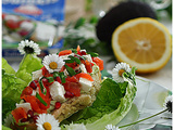 Baguette croustillante avocat, saint-moret, grenade, truite fumée et fromage salakis