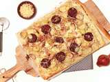 Pizza au comté, saucisse et pommes de terre