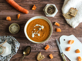 Soupe de carottes, potimarron et lait d’amande