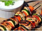 Brochettes de Poulet au bbq façon  à la grecque  sauce Tzatziki