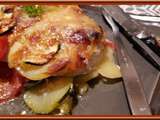 Gratin de courgettes , tomates et pommes de terre au poulet