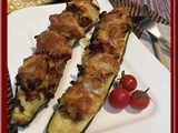 Courgettes farcies aux tomates séchées, poulet et mozzarella