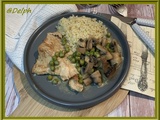 Dinde à la moutarde petits pois et champignons
