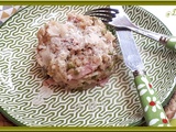 Risotto aux petits pois, jambon et tomates confites