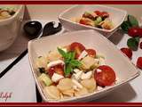 Salade d’orecchiette au basilic, olives, tomates, concombre et feta