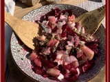 Salade de pommes de terre, betterave rouge, endive aux sardines