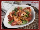 Salade de sarrasin, carottes, tomates et crevettes
