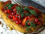 Aubergines panées , salsa de tomates et grenade