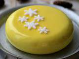 Entremet citron , framboise , amandes