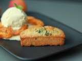 Financiers noisette /basilic , abricots compotés  au four , glace vanille