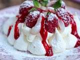 Pavlova litchees framboises rose façon Ispahan  pour la Saint Valentin