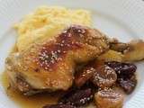 Poulet au champagne,miel , fruits secs et polenta