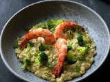 Risotto d'orge perlé au brocoli et aux gambas