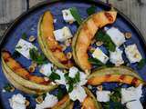 Salade de melon grillé et feta , focaccia au romarin