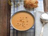 Soupe carotte/ patate douce et son scone aux noisettes et lard fumé