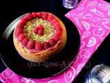 Cheesecake aux framboises, pistaches et chocolat blanc