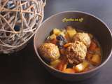 Tajine de boulettes de boeuf aux carottes, pommes de terre et figues