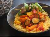 Couscous aux légumes et brochettes de cabillaud