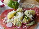 Carpaccio bœuf, kiwi, basilic et parmesan