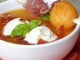 Soupe de melon, glace mozzarella basilic et pépites de jambon cru {Battle food #23}