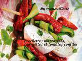 Brochettes mozzarella, courgettes et tomates confites