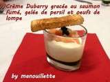 Crème dubarry glacée au saumon fumé, gelée de persil et oeufs de lompe