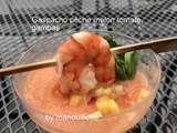 Gaspacho pêche, melon tomate et gambas