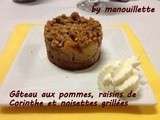 Gâteau aux pommes, raisins de corinthe et noisettes grillées