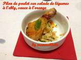 Pilon de poulet sur salade de légumes à l'ebly, sauce à l'orange