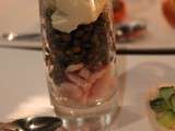 Verrine jambon, lentilles et vache qui rit