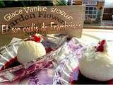 Glace Vanille sans Oeuf sur Coulis de Framboises