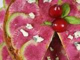 Cheesecake au Roquefort Papillon, Brousse et Carpaccio de  Radis Red Meat