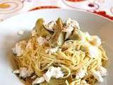 Spaghettis aux coeurs d'artichaut, chèvre frais et citron vert