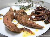 Aiguillettes de canard fraîches /Marinade Thym Citron + oignons confits aux fleurs de chanvre