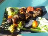 Brochettes  andouillettes/figatelli  avec des légumes - cuisson plancha à gaz