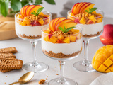 Dessert gourmand spéculoos, mousse de yaourt, mangue & nectarine et Ashwagandha Bio& et