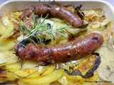 Gratin de pommes de terre / saucisses / herbes aromatiques