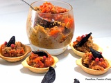 Mini cocottes au caviar d'aubergines, piperade au chorizo  et ail noir français