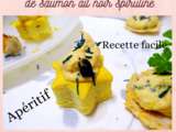 Mini Etoiles feuilletées et mini galettes riz/ avoine garnies de crème saumon avec de l'ail noir et de la spiruline