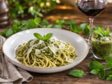 Spaghetti pesto de menthe avec du parmesan