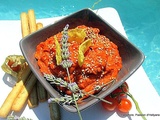 Tartinade épicée au chorizo, poivrons grillés haricots blancs et rouges