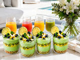 Verrines fraîches skyr, biscuits, fruits & spiruline