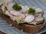 Tartines de fromage frais au concombre et radis rose