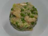 Risotto aux poulet aux petits pois-champignons et poireaux à la crème