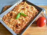 Gratin d'aubergine à la ricotta, pâtes, tomates et basilic