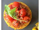 Steak de lentilles corail et tomates cerises caramélisées, comme un burger