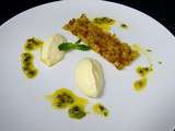 Ananas poele a la vanille, quenelles de fromage blanc vanille, vinaigrette passion menthe