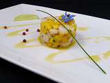 Tartare de st jacques a la mangue, vinaigre de passion