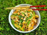 Nouilles de riz sautées au poulet et aux légumes